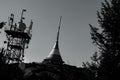 View of a mountain hotel and a television transmitter Royalty Free Stock Photo